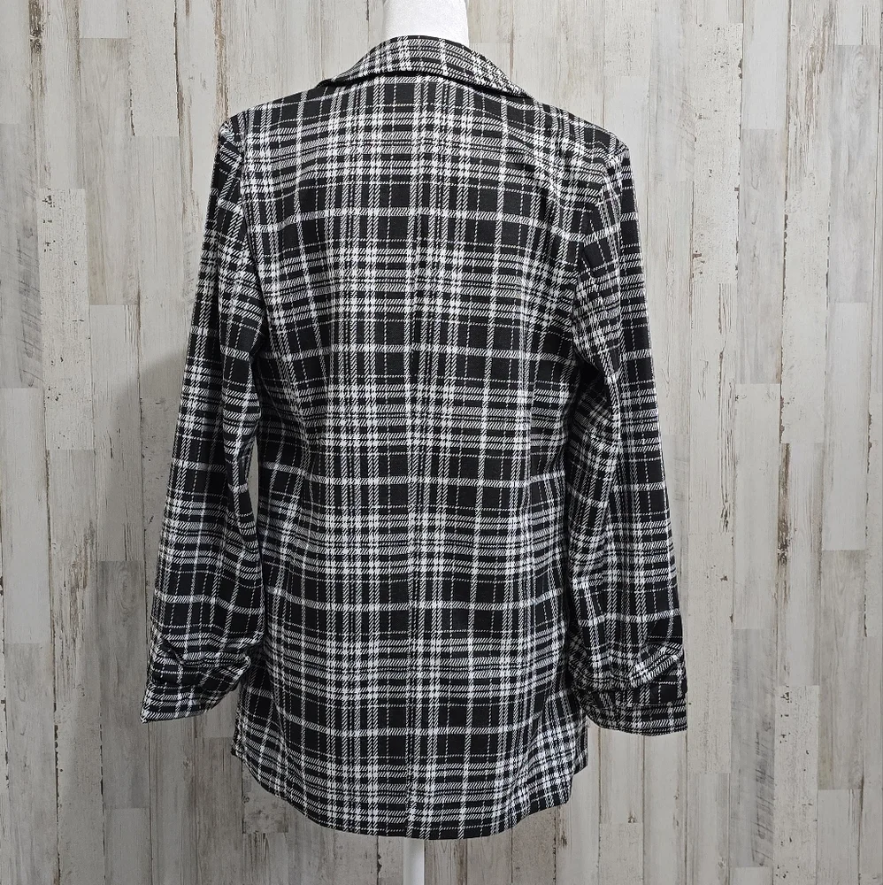 Philosophy Black White Jacquard Open Front Power Blazer Size Medium